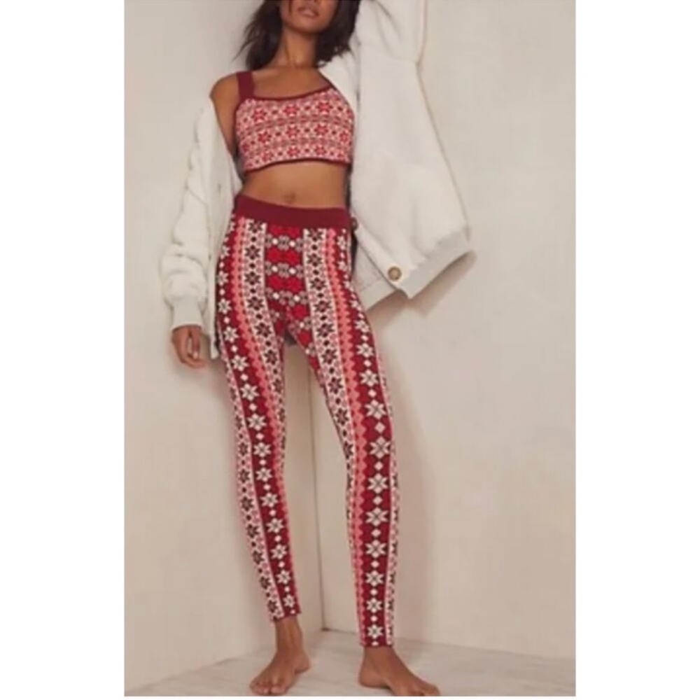 NWT Free People Away With Me Faire Isle Nordic Knit Leggings + Crop Top S